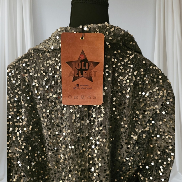 Julia Allert Sequined Midi Single-Breasted Coat Grey - Picture 4 of 5